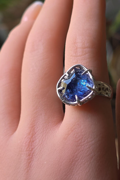 Large Tanzanite Ring in Sterling Silver, Hand Set Statement Ring, One of a Kind 
