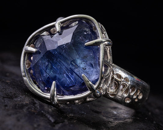 Large Tanzanite Ring in Sterling Silver, Hand Set Statement Ring, One of a Kind 