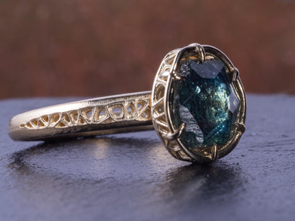 Montana Sapphire Ring in 14k Yellow Gold – Blue Green Sapphire, Organic Prong Setting, One of a Kind 