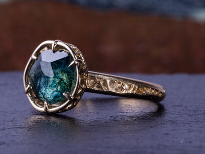 Montana Sapphire Ring in 14k Yellow Gold – Blue Green Sapphire, Organic Prong Setting, One of a Kind 