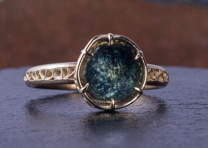 Montana Sapphire Ring in 14k Yellow Gold – Blue Green Sapphire, Organic Prong Setting, One of a Kind 