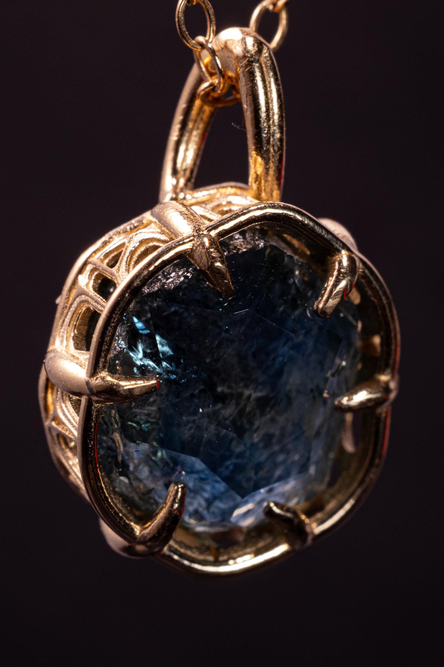 Hand Cut Montana Sapphire Pendant in 14k Yellow Gold 