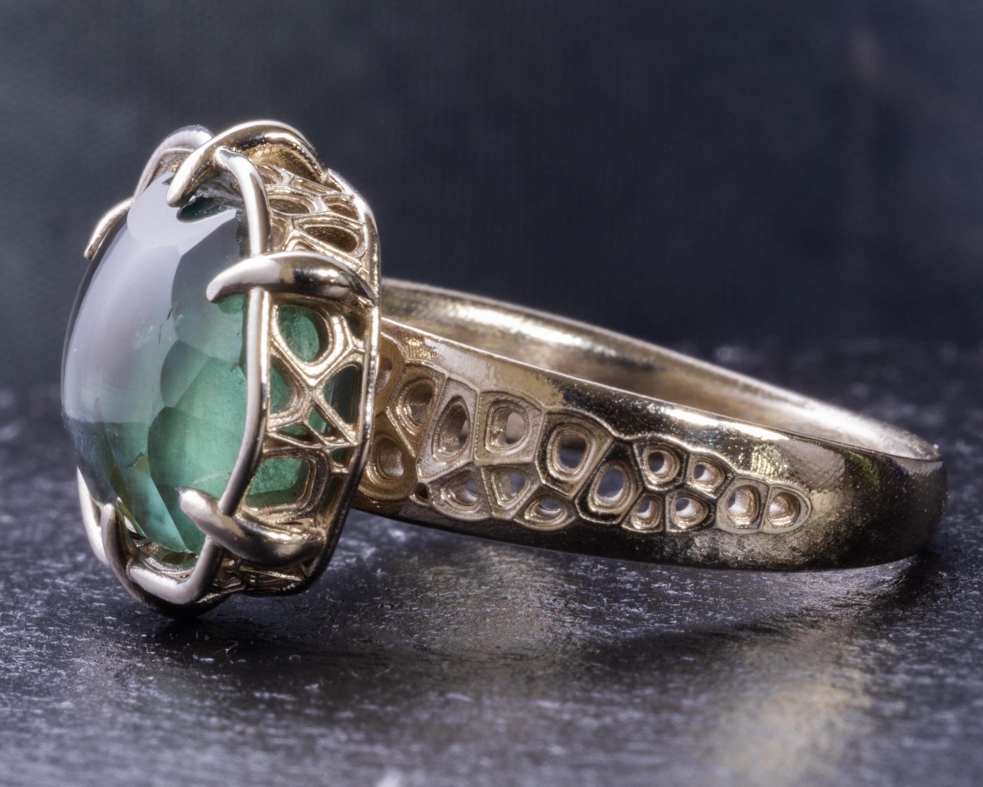 Montana Sapphire Ring 10.77ct Unheated | Hand Cut Gemstone | 14k White Gold | Teal Blue | Artisan Statement 