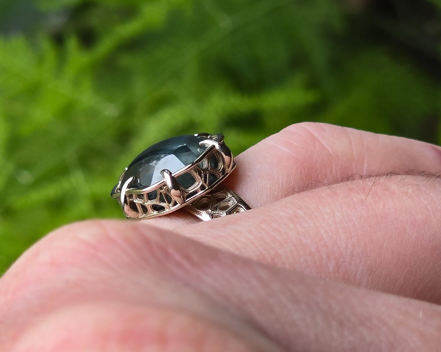 Montana Sapphire Ring 10.77ct Unheated | Hand Cut Gemstone | 14k White Gold | Teal Blue | Artisan Statement 