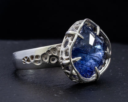 Large Tanzanite Ring in Sterling Silver, Hand Set Statement Ring, One of a Kind 