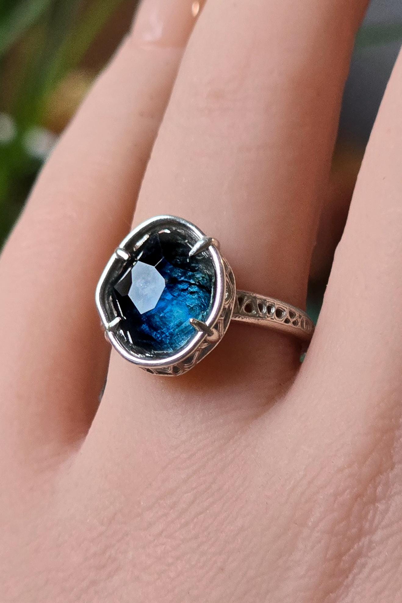 Montana Sapphire Ring Hand Cut Solitaire in Sterling Silver, item 1008 