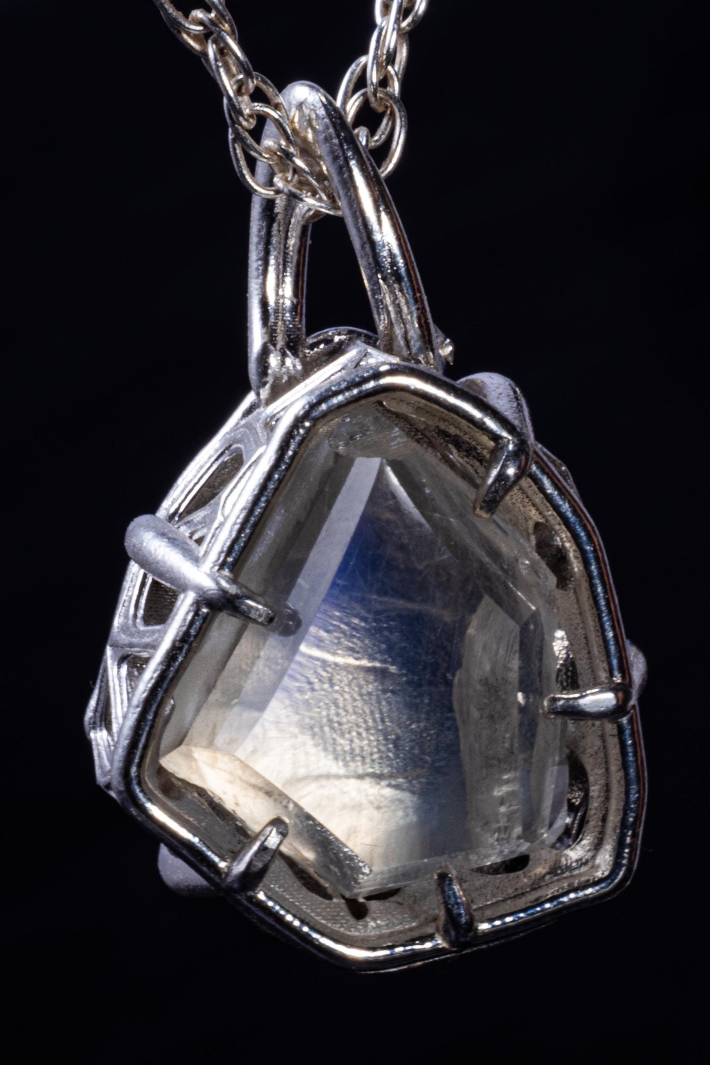 Rainbow Moonstone Pendant in Sterling Silver, Portal Cut, Blue Flash, One of a Kind 