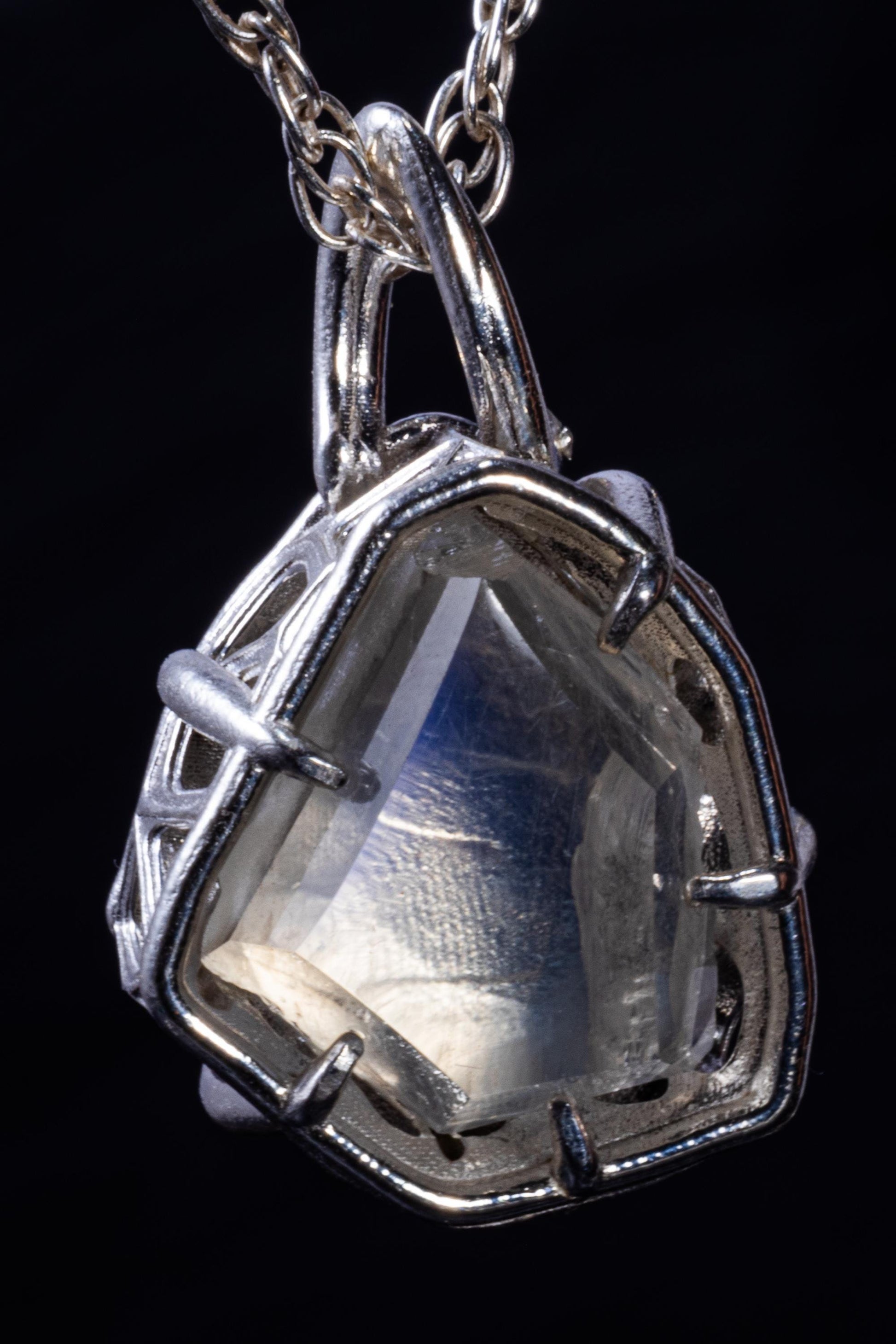 Rainbow Moonstone Pendant in Sterling Silver, Portal Cut, Blue Flash, One of a Kind 