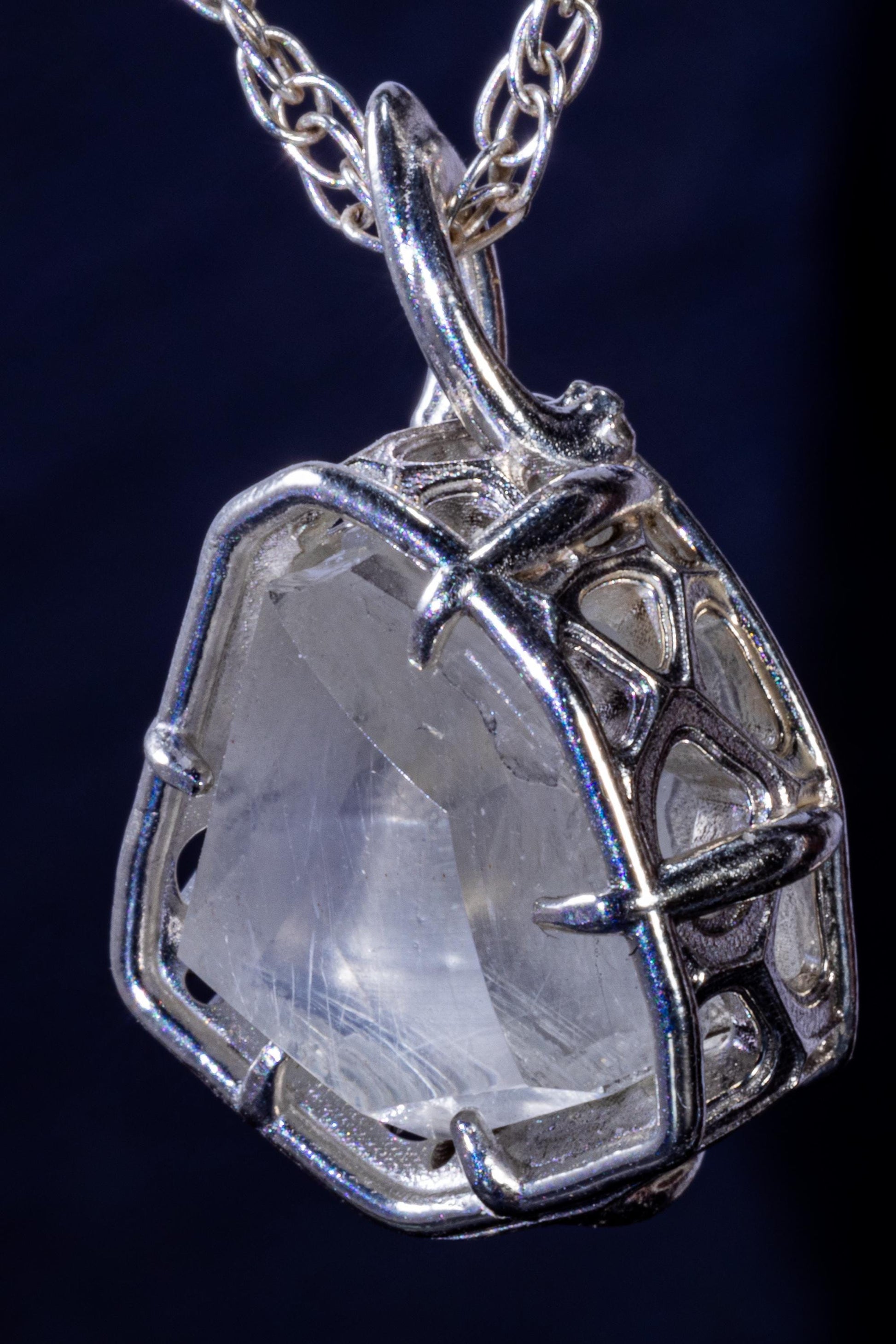 Rainbow Moonstone Pendant in Sterling Silver, Portal Cut, Blue Flash, One of a Kind 