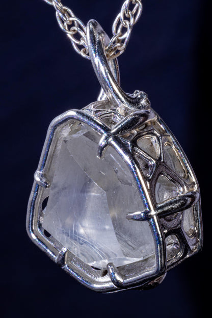 Rainbow Moonstone Pendant in Sterling Silver, Portal Cut, Blue Flash, One of a Kind 