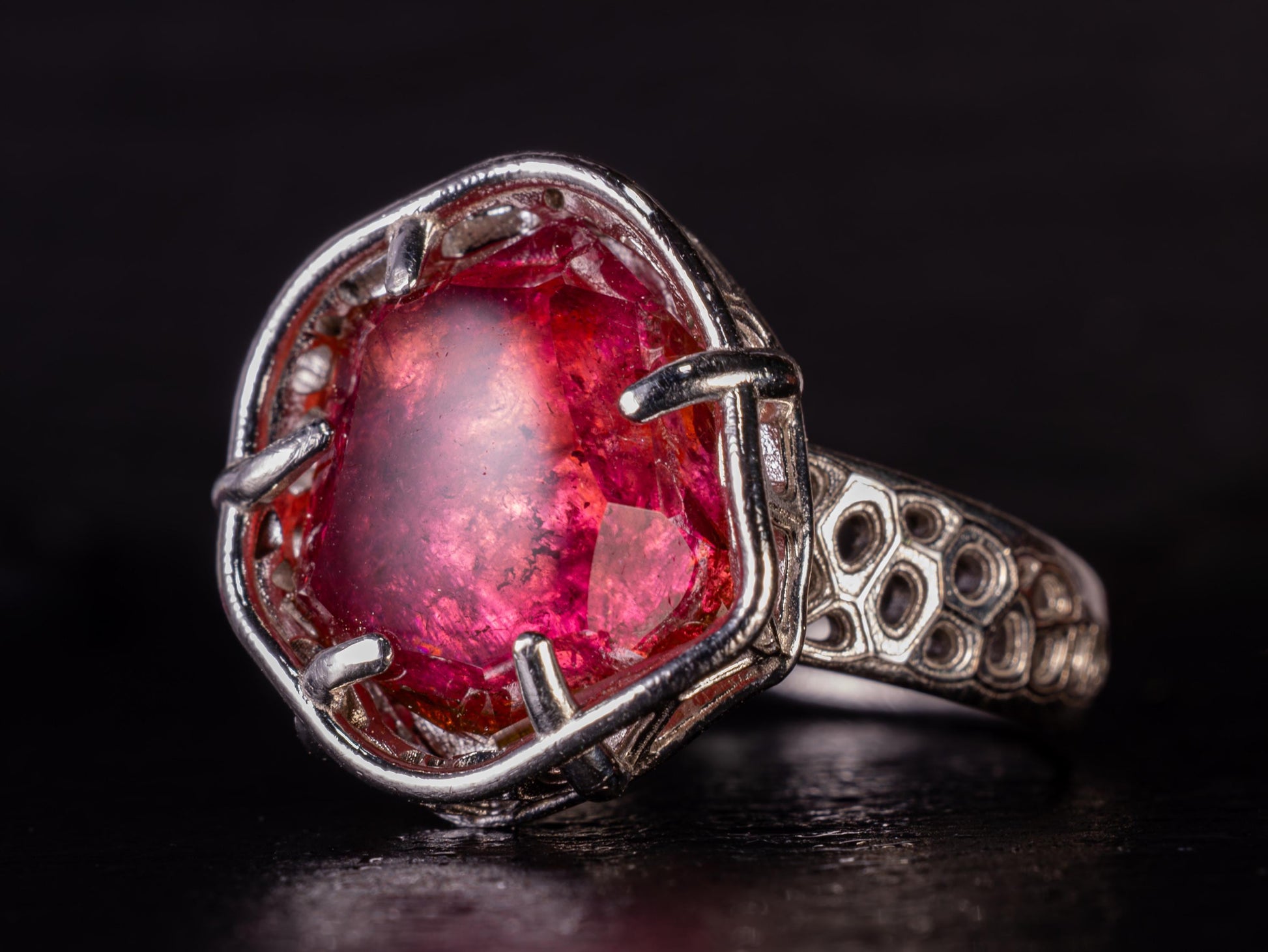 Portal Cut Pink Tourmaline Ring – Hand Cut Gemstone – Sterling Silver – One of a Kind – Size 8.5 