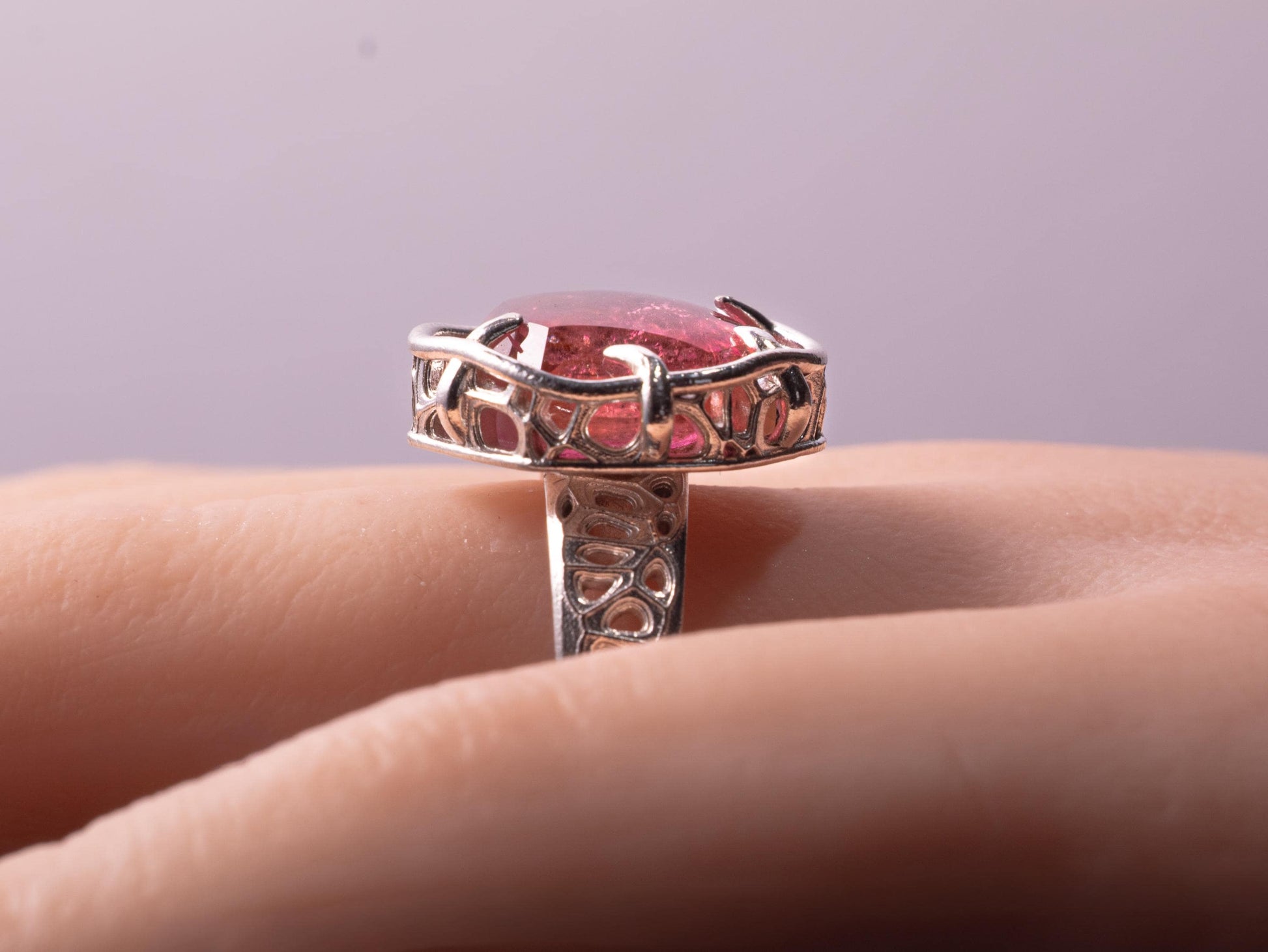 Portal Cut Pink Tourmaline Ring – Hand Cut Gemstone – Sterling Silver – One of a Kind – Size 8.5 