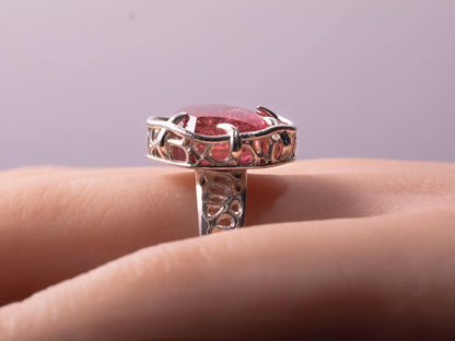 Portal Cut Pink Tourmaline Ring – Hand Cut Gemstone – Sterling Silver – One of a Kind – Size 8.5 