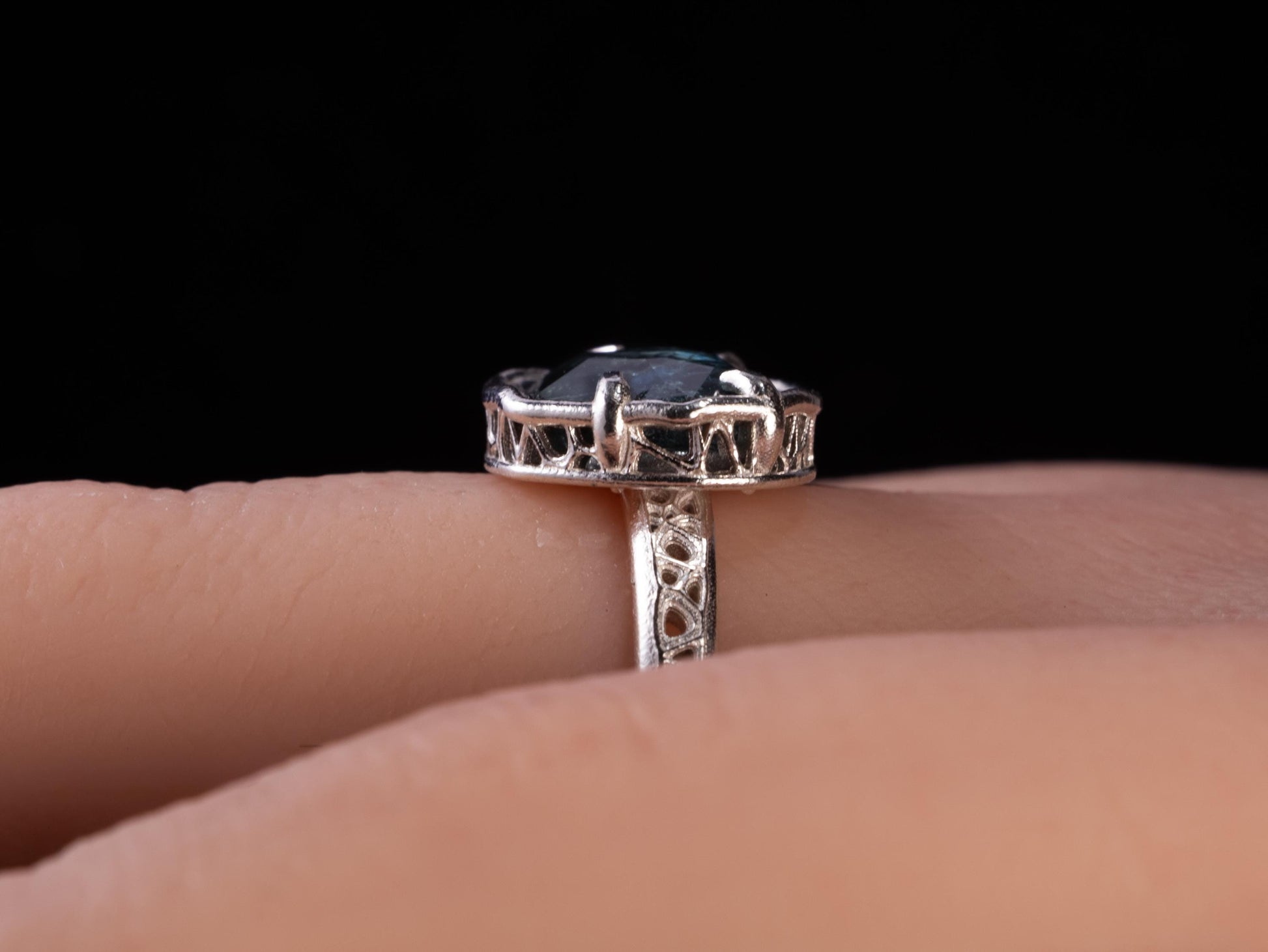 Hand Cut Montana Sapphire Ring – Blue Teal Sapphire – Sterling Silver – One of a Kind – Size 5.75 