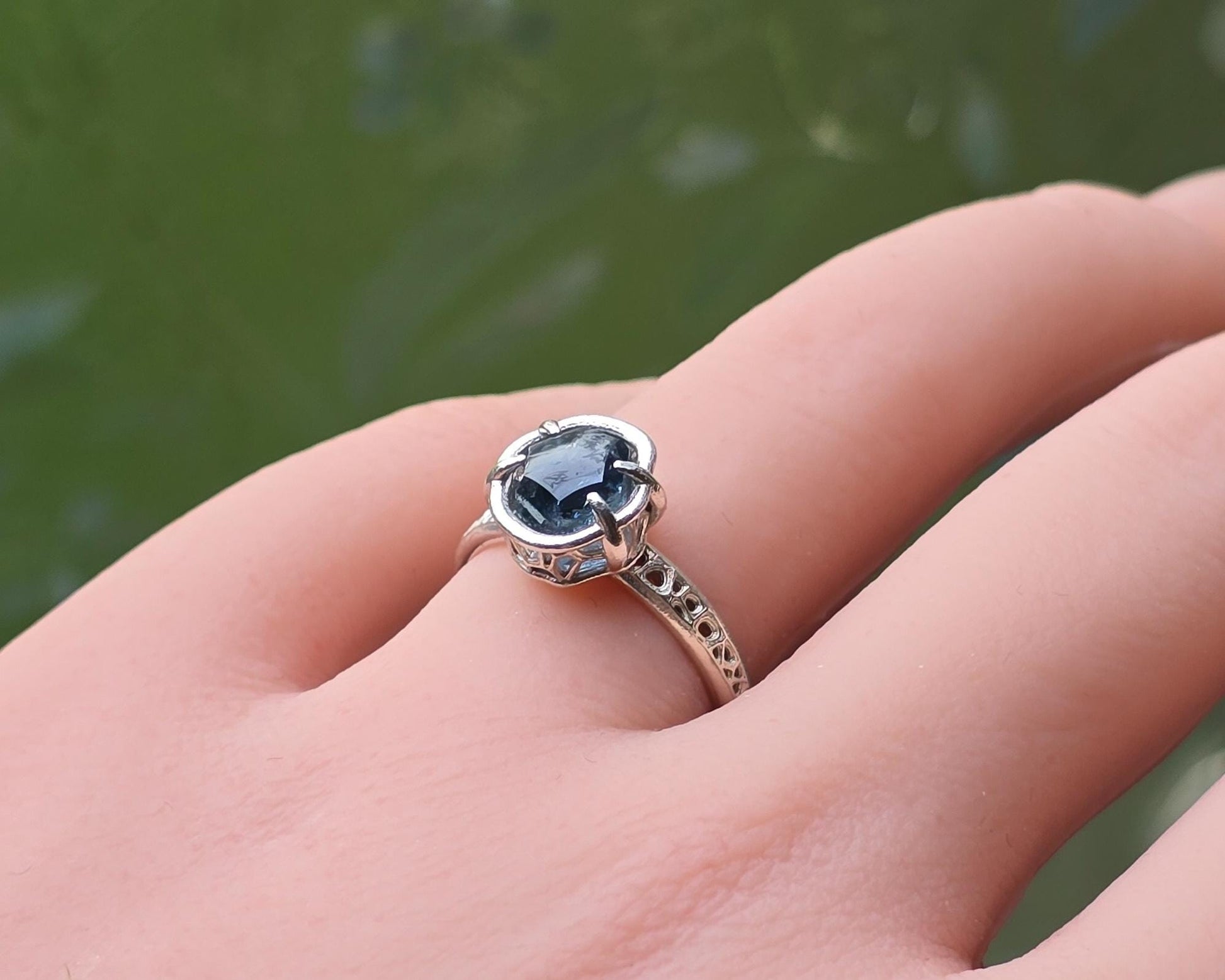 Portal Cut Montana Sapphire Ring – Blue Teal Sapphire – Sterling Silver – One of a Kind – Size 5.75 