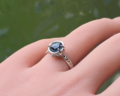 Portal Cut Montana Sapphire Ring – Blue Teal Sapphire – Sterling Silver – One of a Kind – Size 5.75 