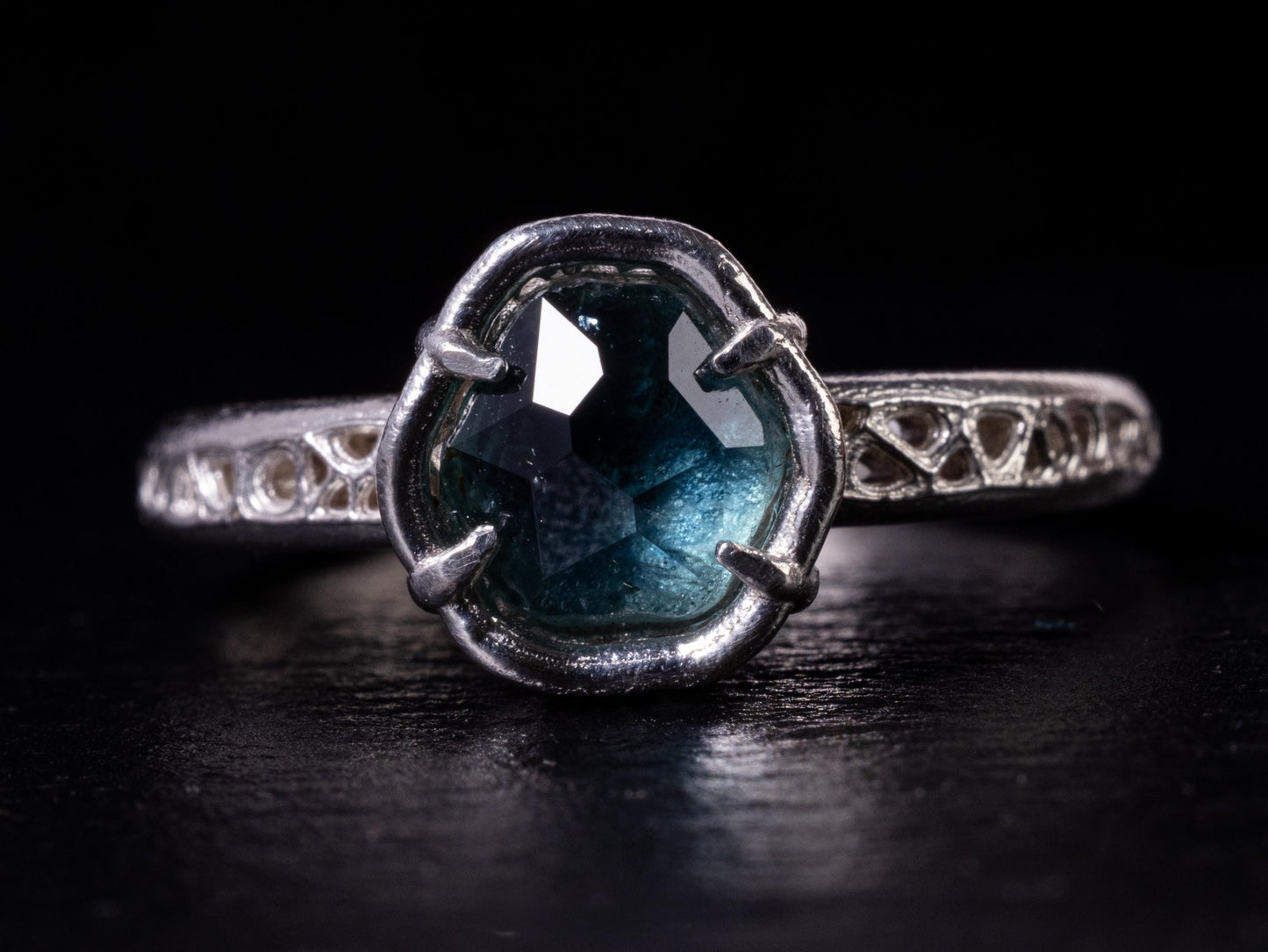 Montana Sapphire Ring – Teal Blue Sapphire in Sterling Silver – Size 7.5 – One of a Kind Artisan Ring 