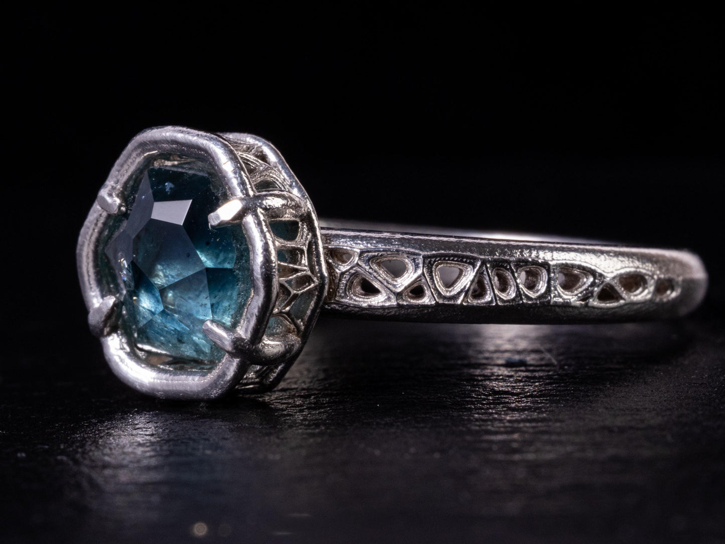 Montana Sapphire Ring – Teal Blue Sapphire in Sterling Silver – Size 7.5 – One of a Kind Artisan Ring 