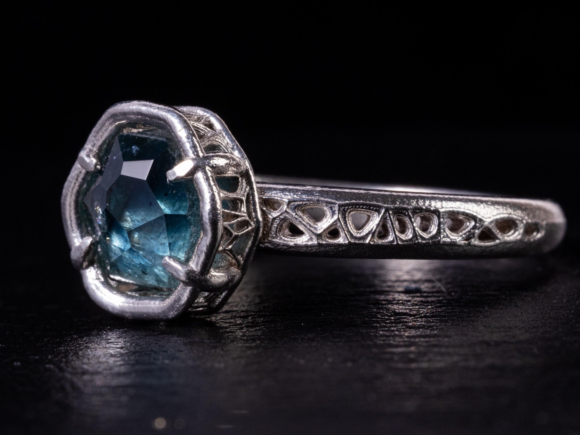 Montana Sapphire Ring – Teal Blue Sapphire in Sterling Silver – Size 7.5 – One of a Kind Artisan Ring 