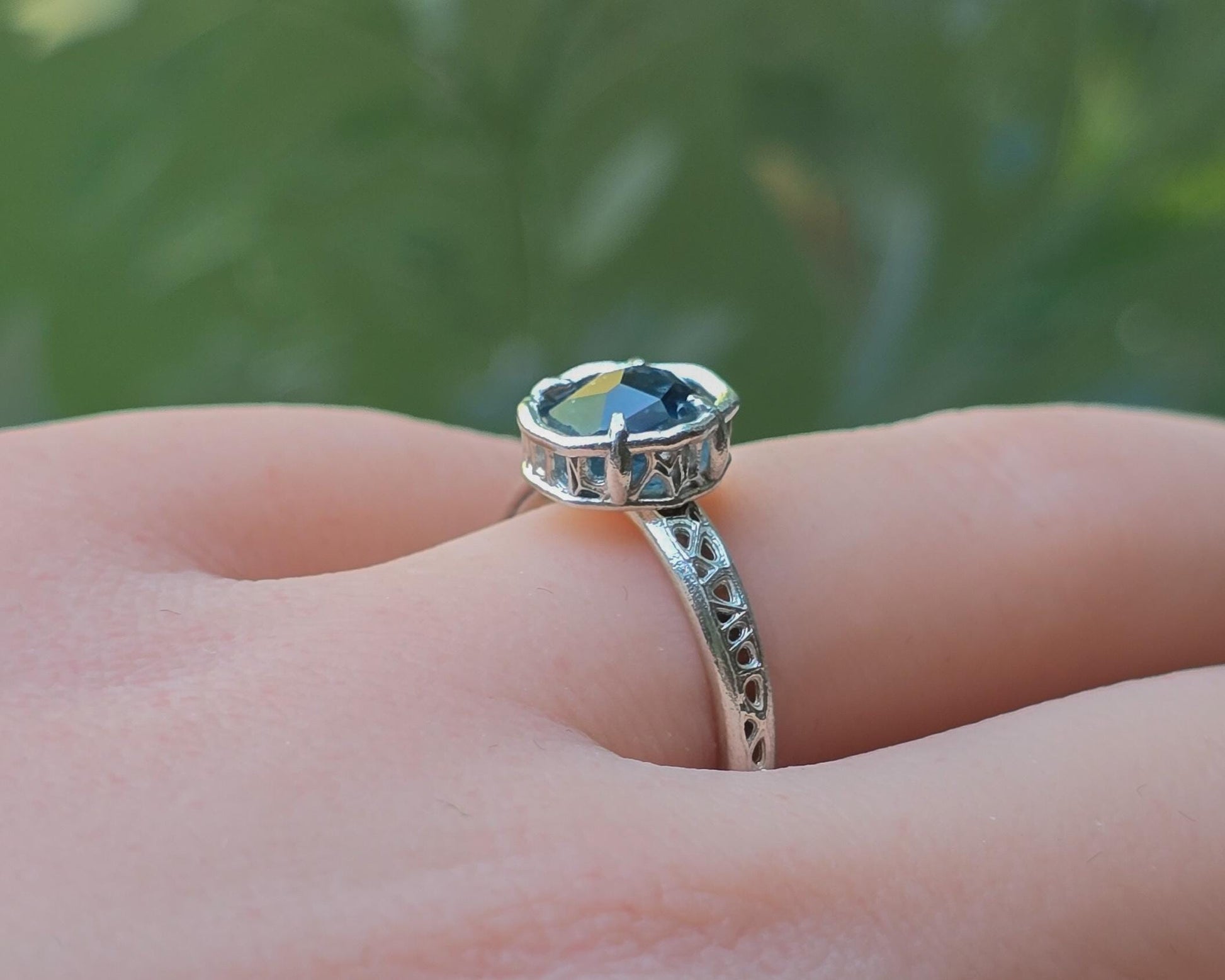 Montana Sapphire Ring – Teal Blue Sapphire in Sterling Silver – Size 7.5 – One of a Kind Artisan Ring 