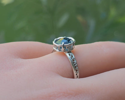 Montana Sapphire Ring – Teal Blue Sapphire in Sterling Silver – Size 7.5 – One of a Kind Artisan Ring 