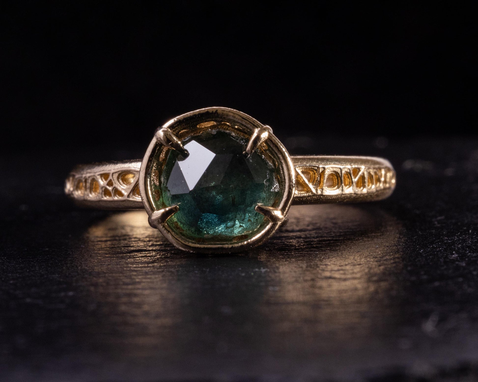 Hand Cut Montana Sapphire Ring – Teal Green Sapphire in 14k Gold – One of a Kind Sapphire Ring – Size 7.5 1068 