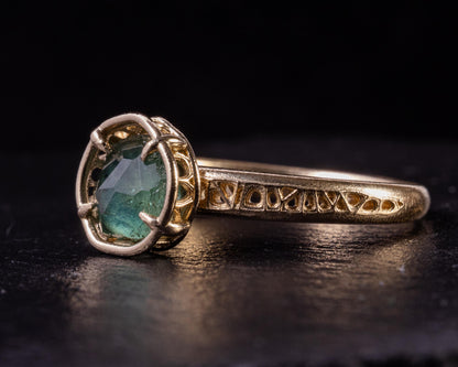 Hand Cut Montana Sapphire Ring – Teal Green Sapphire in 14k Gold – One of a Kind Sapphire Ring – Size 7.5 1068 