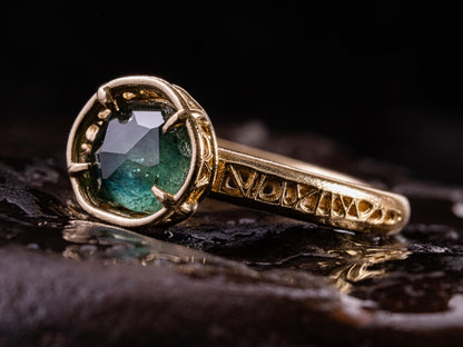 Hand Cut Montana Sapphire Ring – Teal Green Sapphire in 14k Gold – One of a Kind Sapphire Ring – Size 7.5 1068 