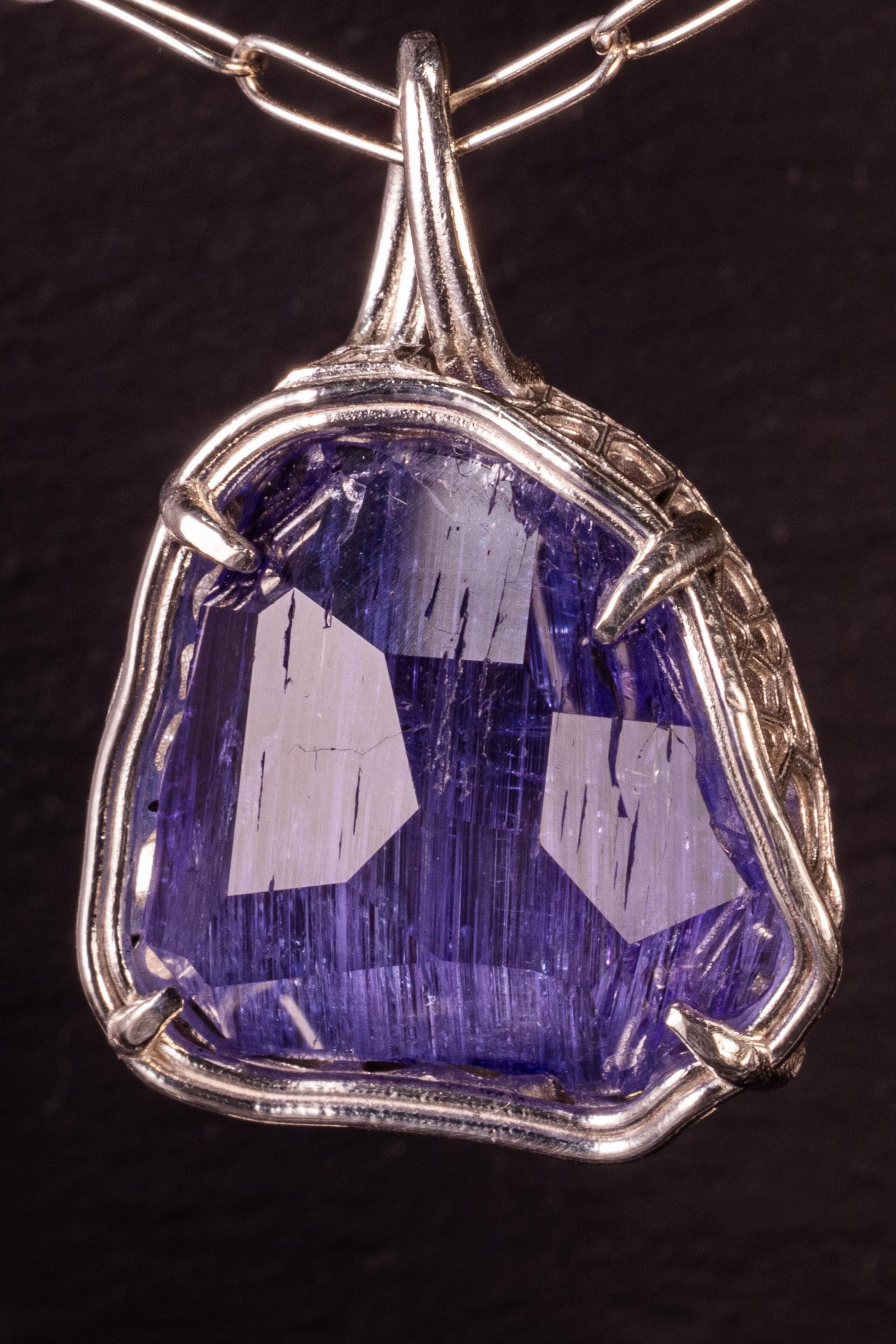 Large Tanzanite Pendant – ~6 Carat Hand Cut Tanzanite in Sterling Silver – 18mm Statement Pendant with Chain 
