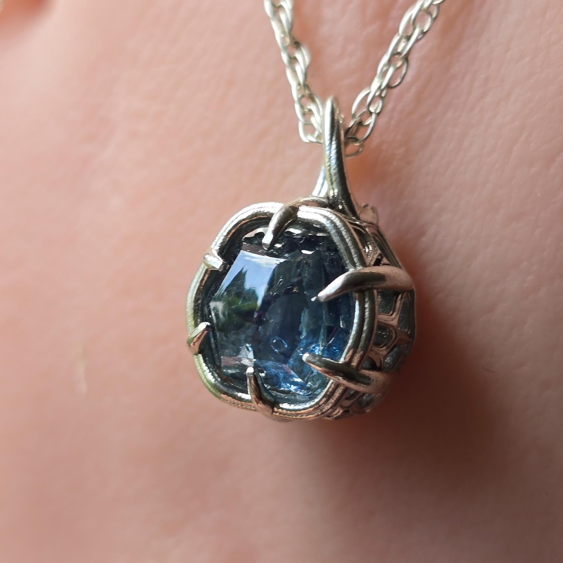 Montana Sapphire Pendant in Sterling Silver, Portal Cut, 6.18 Carat, Blue Green Stone, One of a Kind 