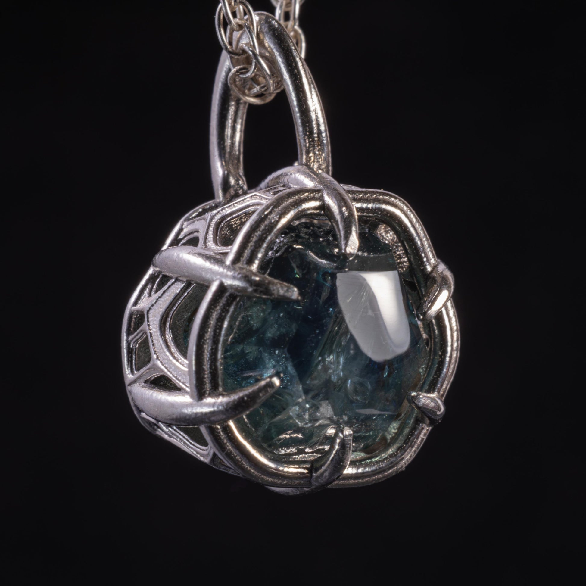 Montana Sapphire Pendant in Sterling Silver, Portal Cut, 6.18 Carat, Blue Green Stone, One of a Kind 