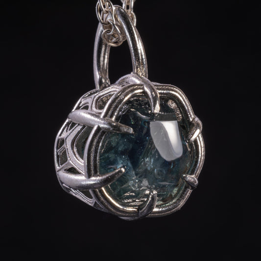 Montana Sapphire Pendant in Sterling Silver, Portal Cut, 6.18 Carat, Blue Green Stone, One of a Kind 