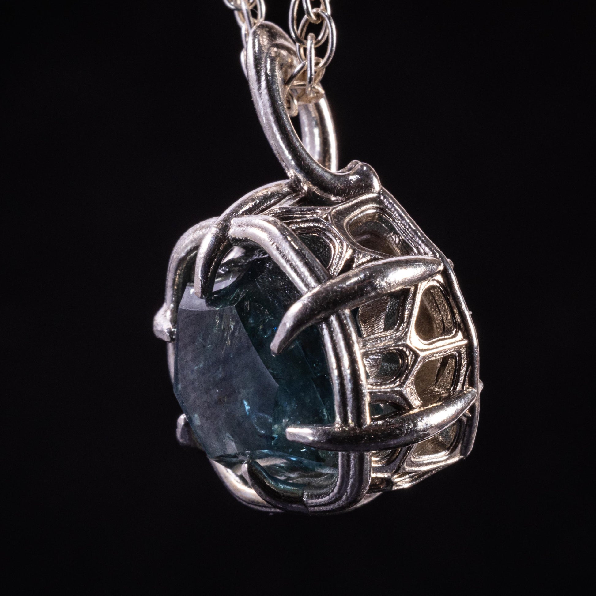 Montana Sapphire Pendant in Sterling Silver, Portal Cut, 6.18 Carat, Blue Green Stone, One of a Kind 