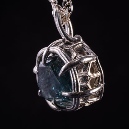 Montana Sapphire Pendant in Sterling Silver, Portal Cut, 6.18 Carat, Blue Green Stone, One of a Kind 