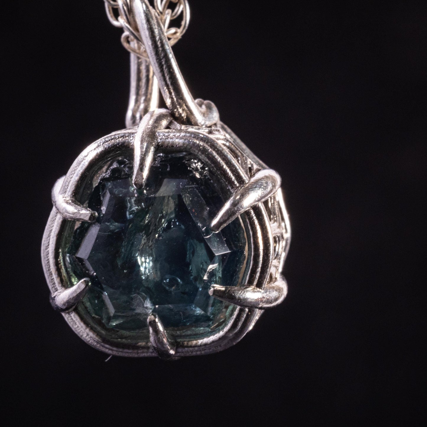Montana Sapphire Pendant in Sterling Silver, Portal Cut, 6.18 Carat, Blue Green Stone, One of a Kind 