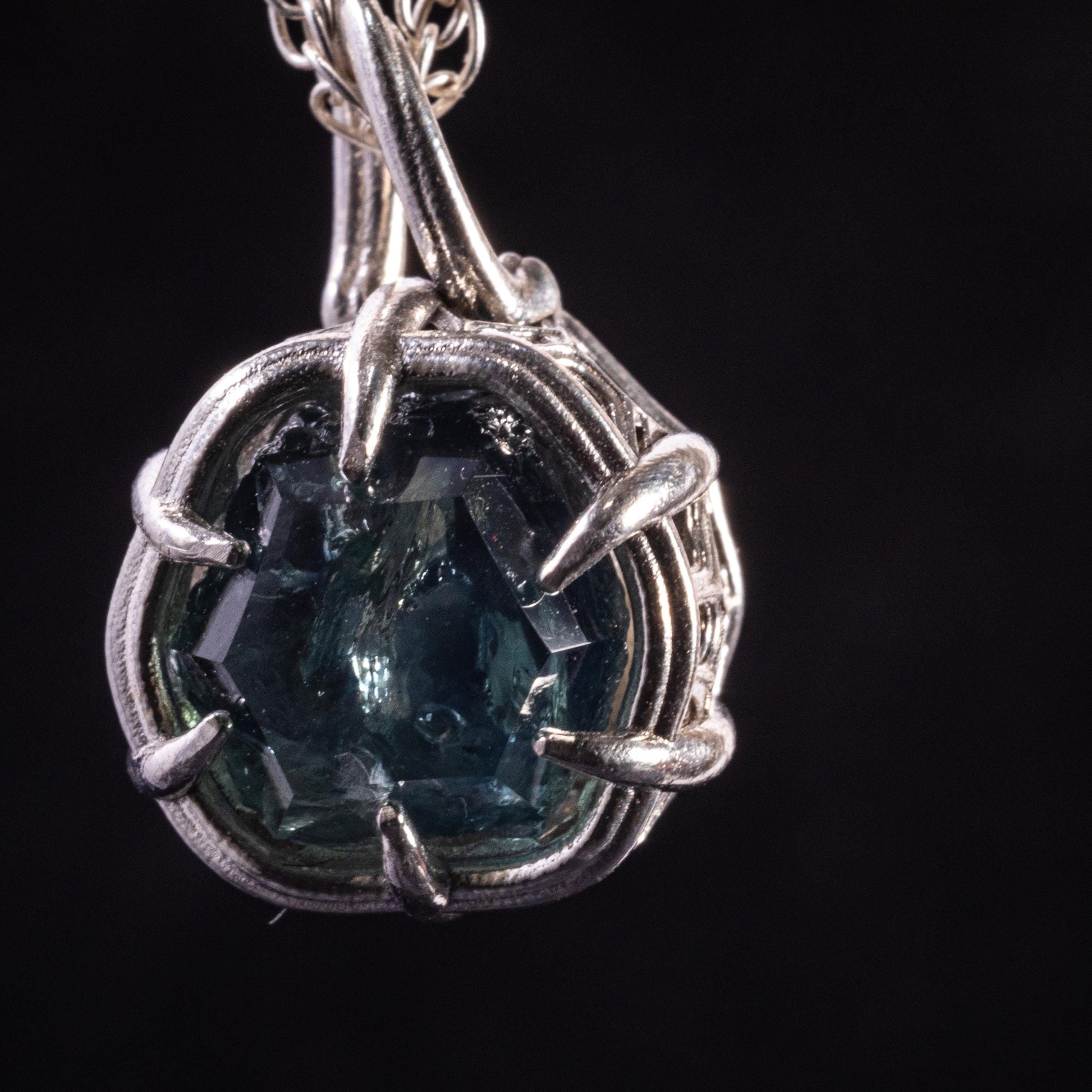 Montana Sapphire Pendant in Sterling Silver, Portal Cut, 6.18 Carat, Blue Green Stone, One of a Kind 
