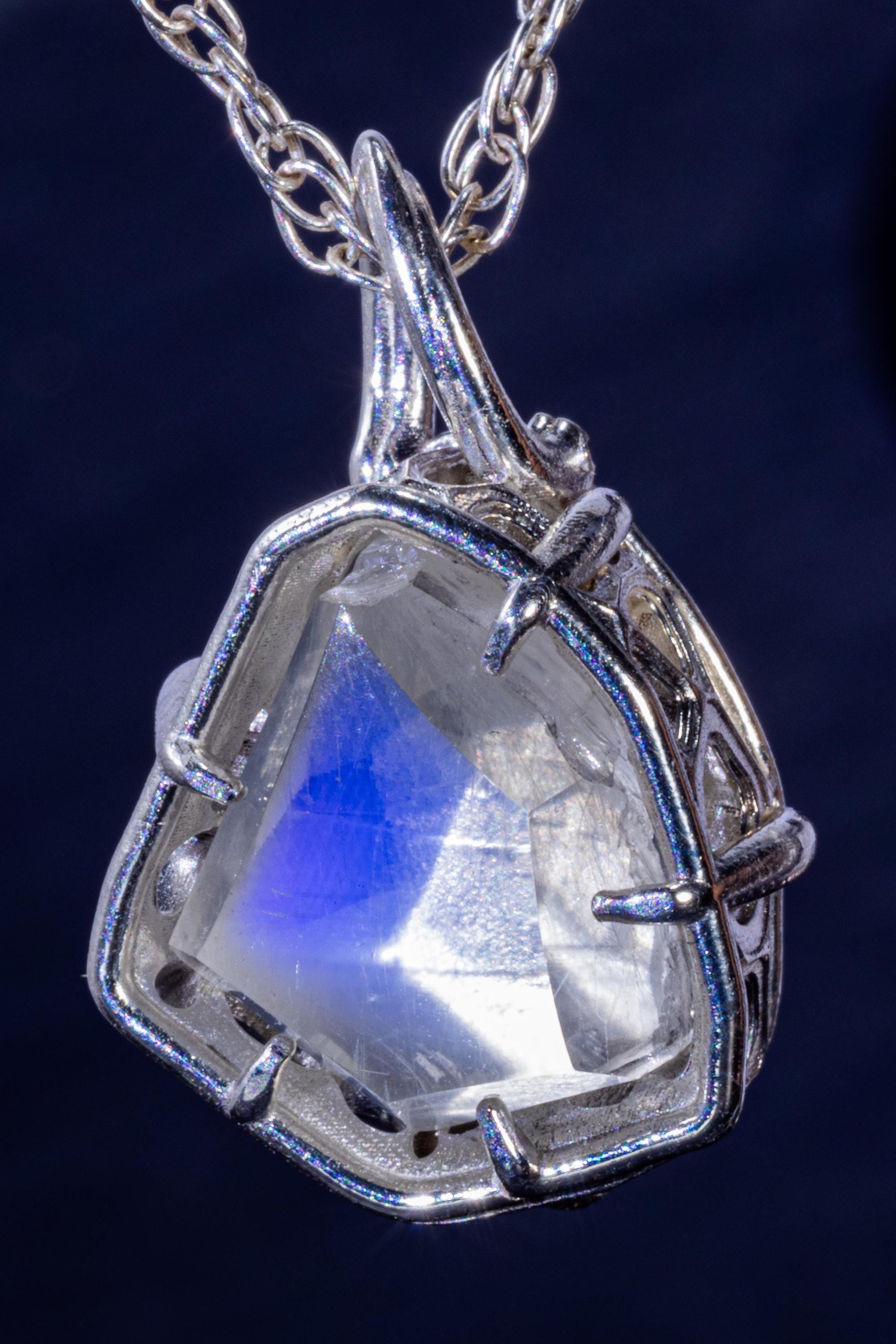 Rainbow Moonstone Pendant in Sterling Silver, Portal Cut, Blue Flash, One of a Kind 