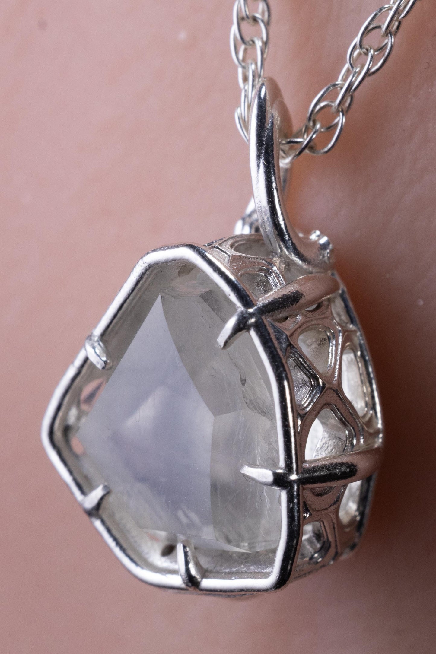 Rainbow Moonstone Pendant in Sterling Silver, Portal Cut, Blue Flash, One of a Kind 
