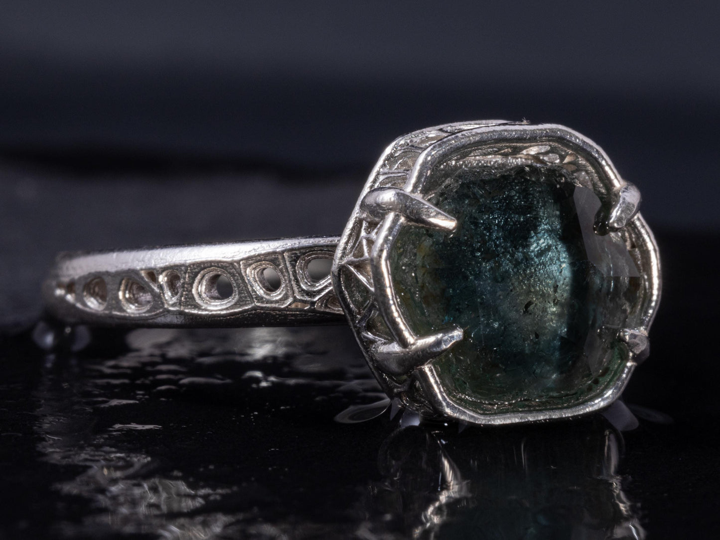 Montana Sapphire Ring in Sterling Silver, Blue Teal Gemstone, Size 7.25, Handmade Jewelry, Unique Engagement 