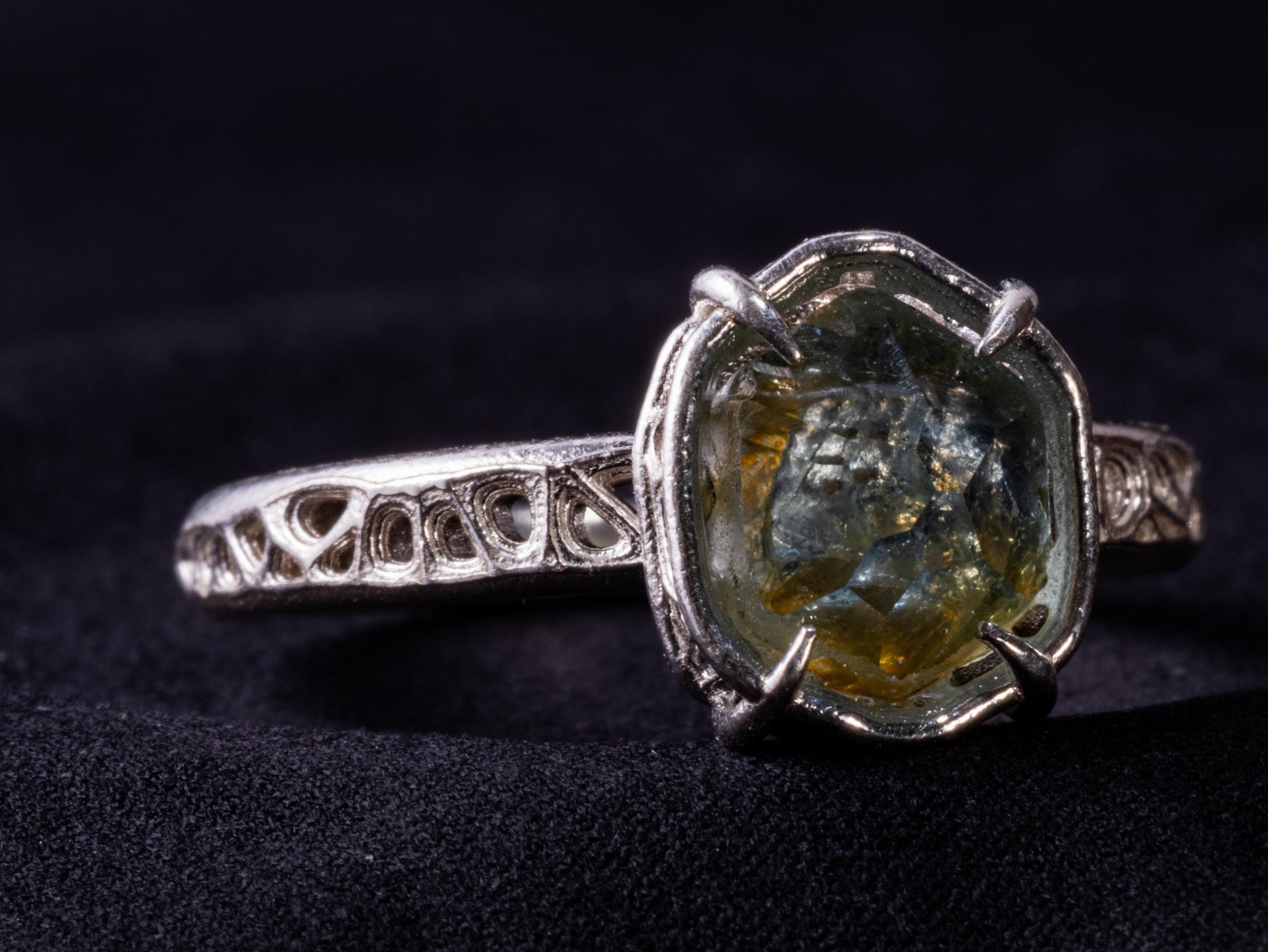 Montana Sapphire Ring Sterling Silver, Unheated Parti Blue Yellow Sapphire, Size 7.25, Handmade Rustic Ring 