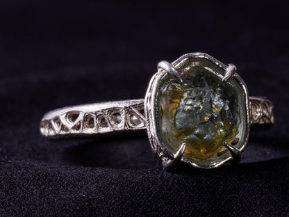 Montana Sapphire Ring Sterling Silver, Unheated Parti Blue Yellow Sapphire, Size 7.25, Handmade Rustic Ring 