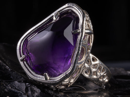 Large Amethyst Statement Ring – Sterling Silver – Signature Portal Cut – OOAK 