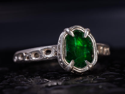Hand-Cut Emerald Ring in Sterling Silver OOAK Artisan Gemstone Ring 