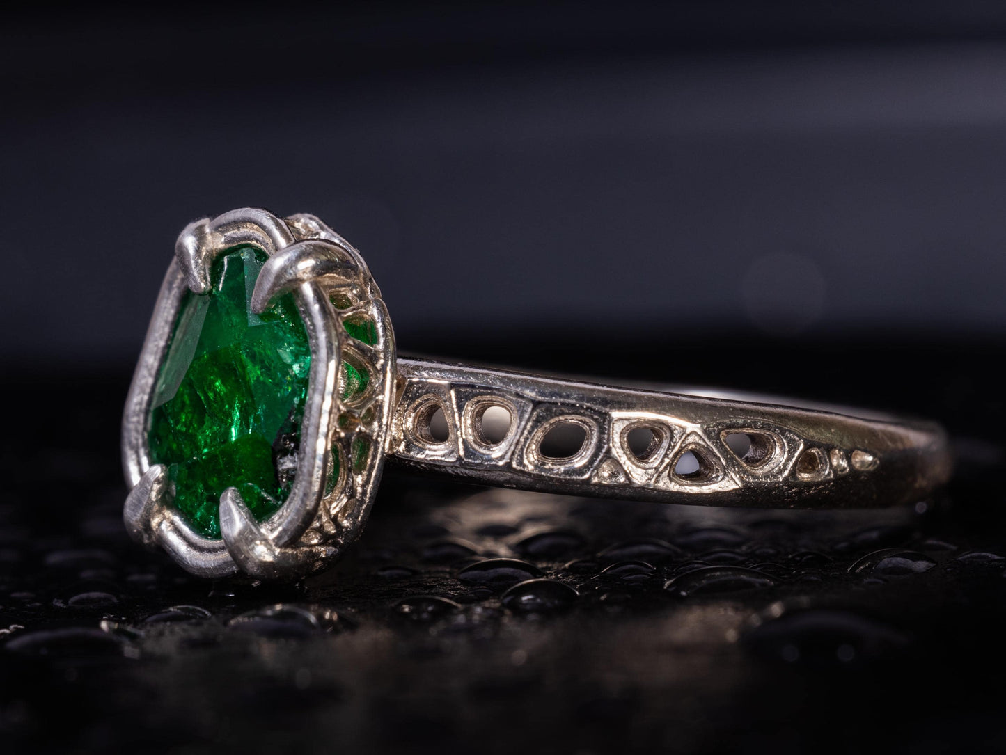 Hand-Cut Emerald Ring in Sterling Silver OOAK Artisan Gemstone Ring 