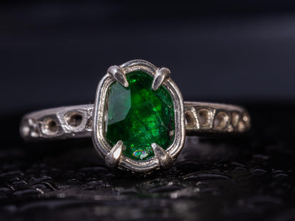 Hand-Cut Emerald Ring in Sterling Silver OOAK Artisan Gemstone Ring 