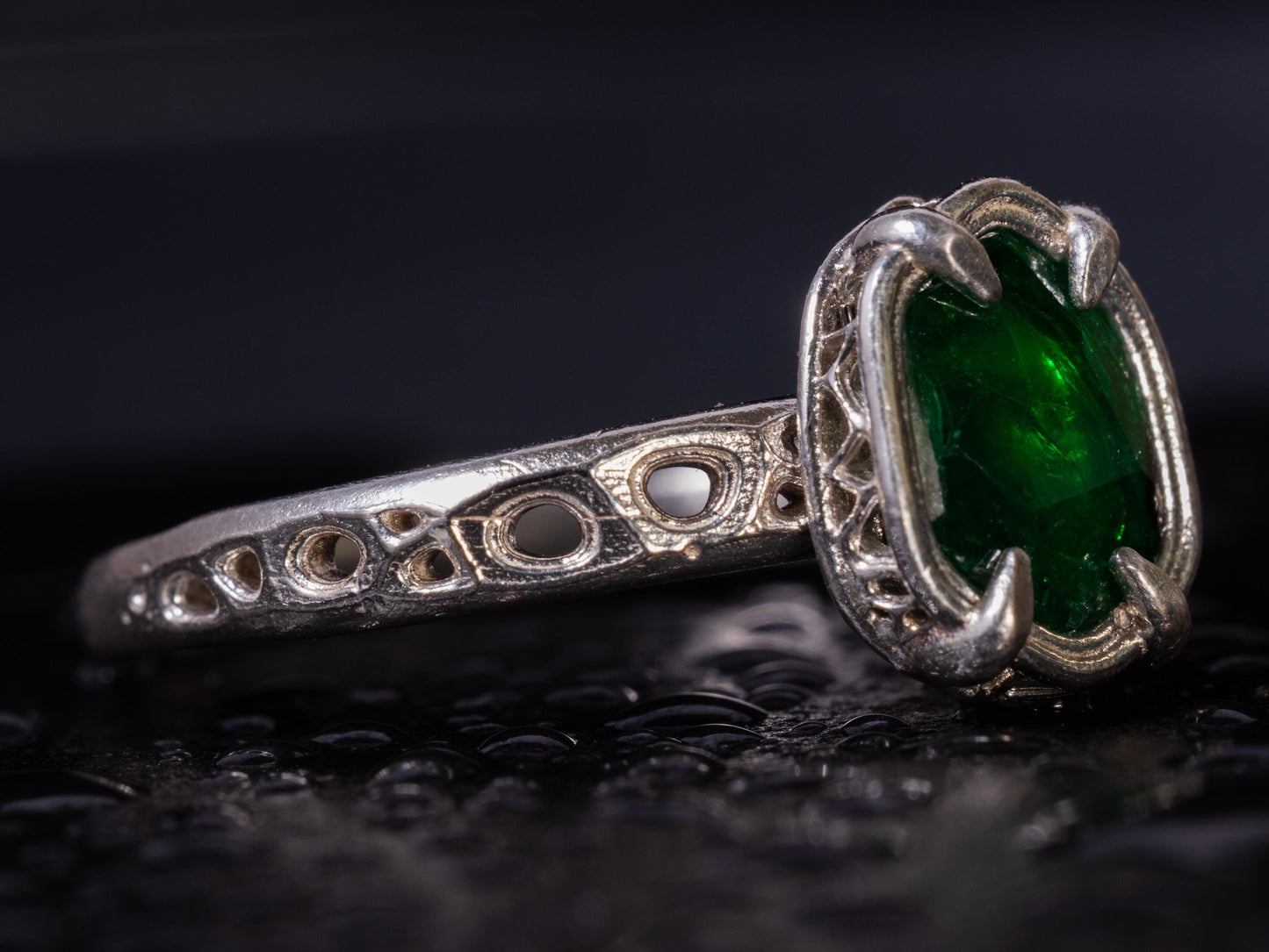 Hand-Cut Emerald Ring in Sterling Silver OOAK Artisan Gemstone Ring 