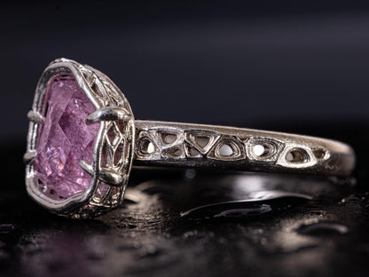 Hand cut Pink Natural Morganite Ring Sterling Silver, Crystal Ring, Rustic Handmade Jewelry 