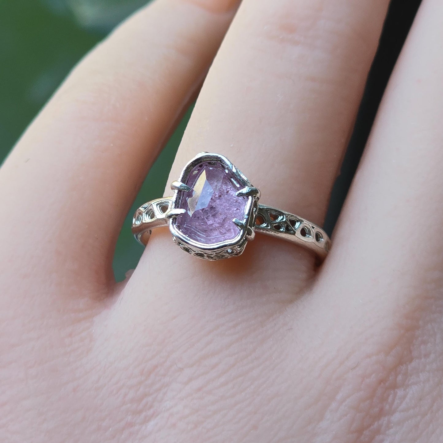 Hand cut Pink Natural Morganite Ring Sterling Silver, Crystal Ring, Rustic Handmade Jewelry 