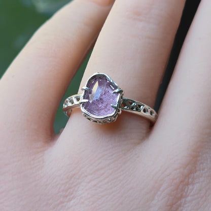 Hand cut Pink Natural Morganite Ring Sterling Silver, Crystal Ring, Rustic Handmade Jewelry 
