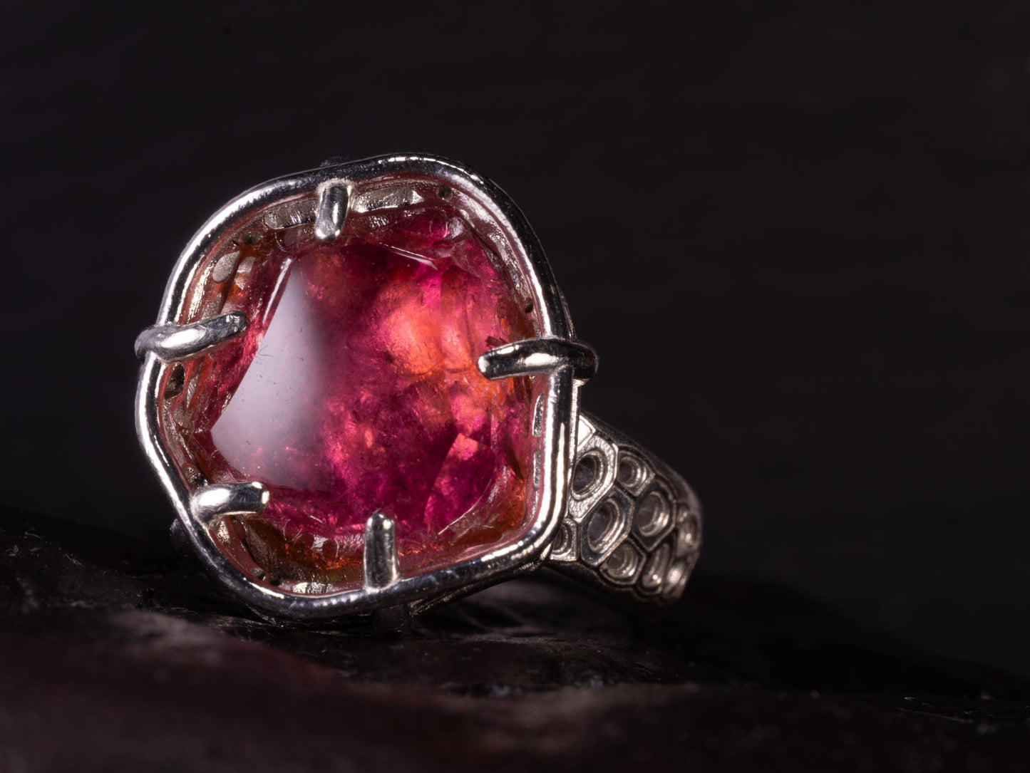 Portal Cut Pink Tourmaline Ring – Hand Cut Gemstone – Sterling Silver – One of a Kind – Size 8.5 